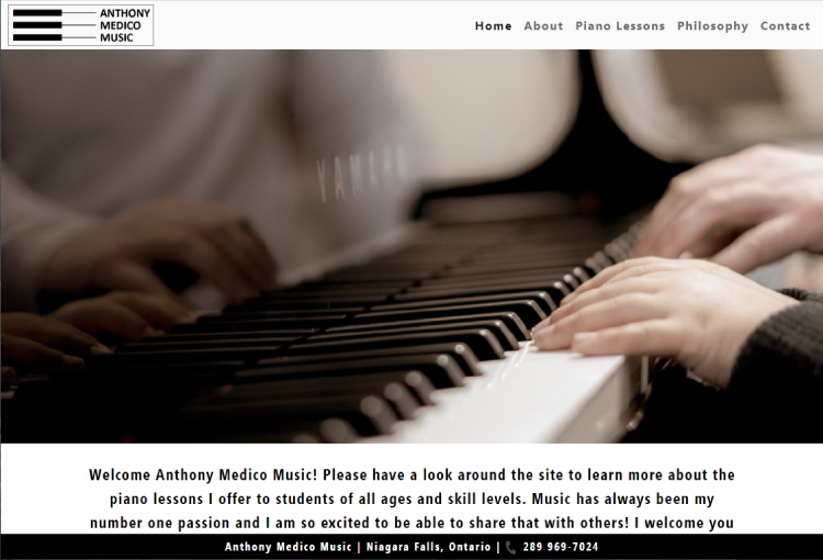 Screenshot of the Anthony Medico Music Homepage
