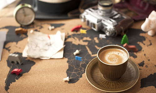 Map with coffee cup