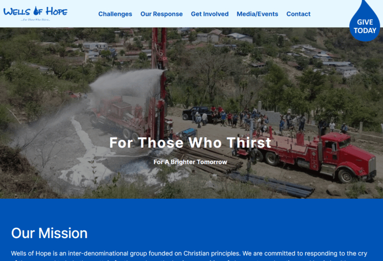 Screenshot of the Wells of Hope Homepage